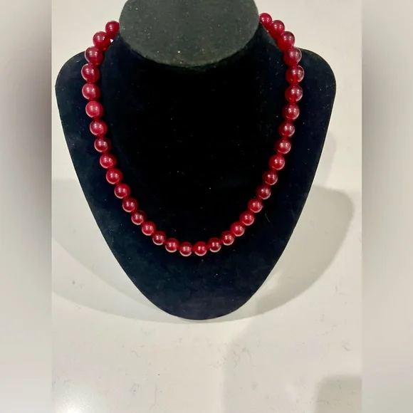 RARE!!! Artisan Red Jade or Carnelian Bead Necklace | Sterling Clasp | Vintage - Picture 7 of 12